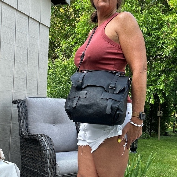 KOOBA Jane Black Pebbled Leather Crossbody Satchel - Picture 16 of 16